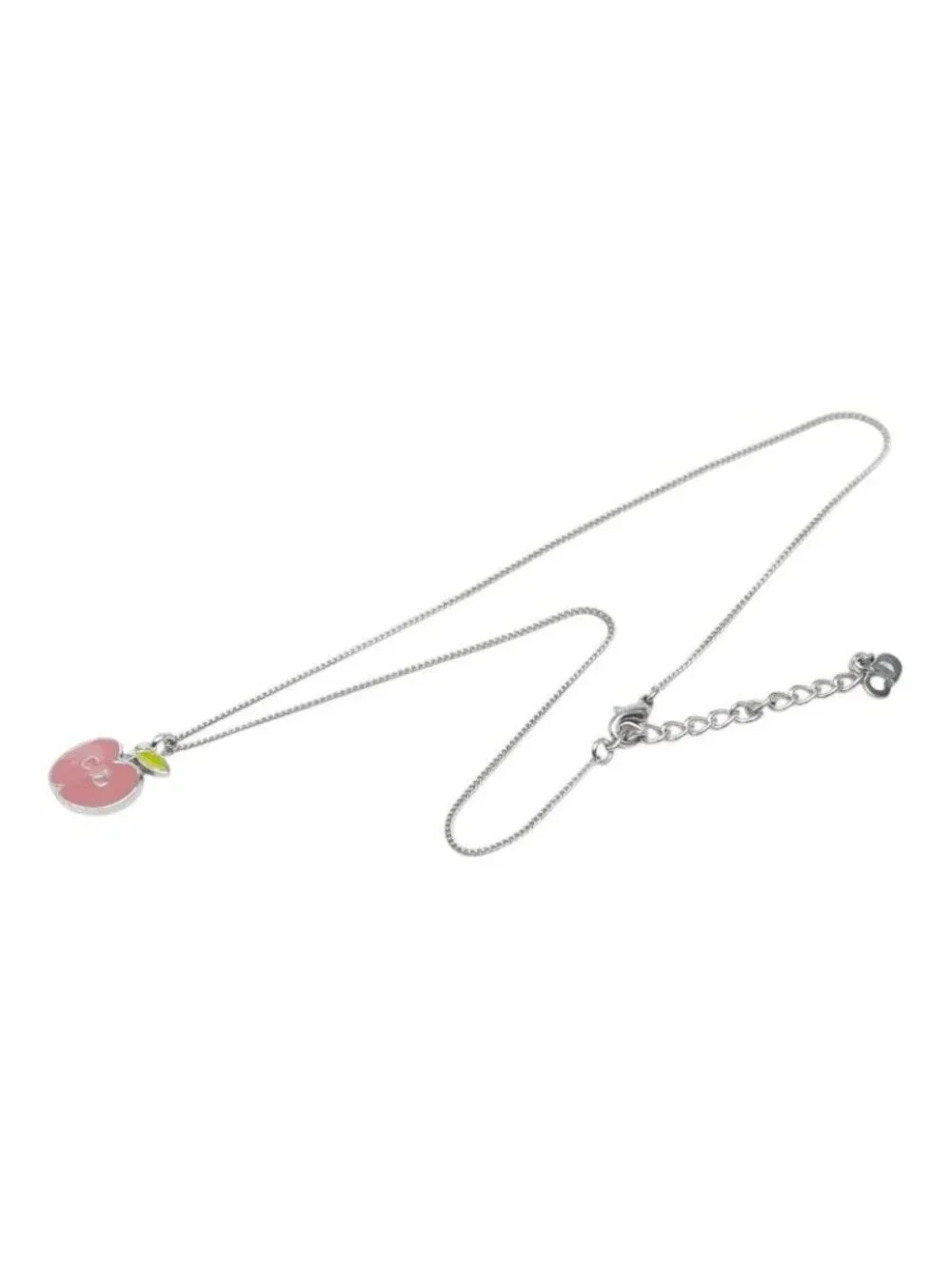 Dior Apple Motif Necklace Silver Pink Metal